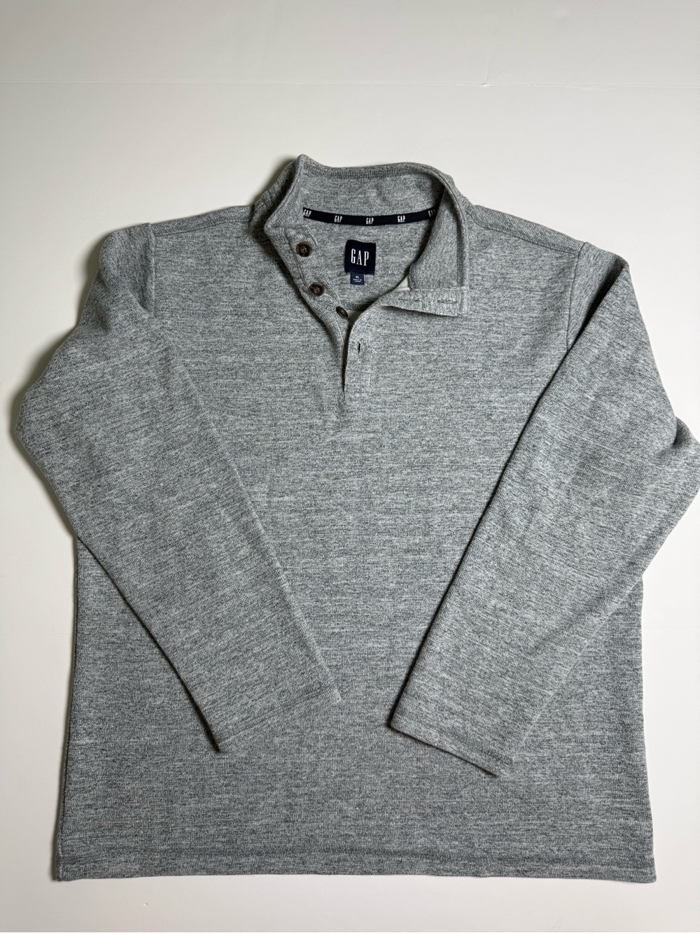 GAP Men's Heather Gray Solid Knit Pullover XL Long Sleeve Button Smart Casual